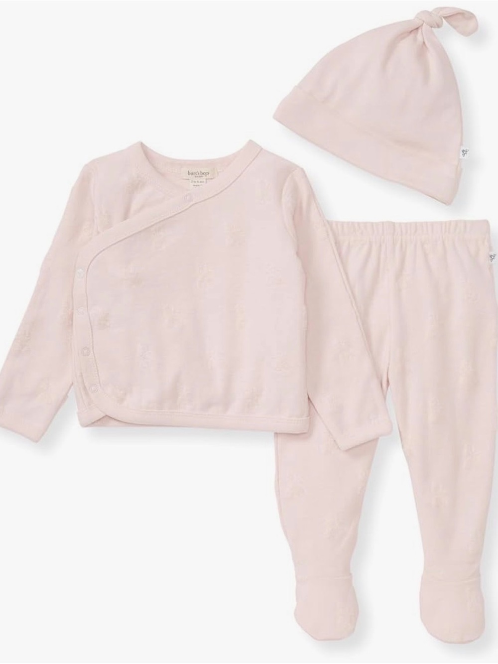 Burt’s Bee’s Pink Three-Piece Infant Pajama Set w/ Knot Hat Coming Home Outfit